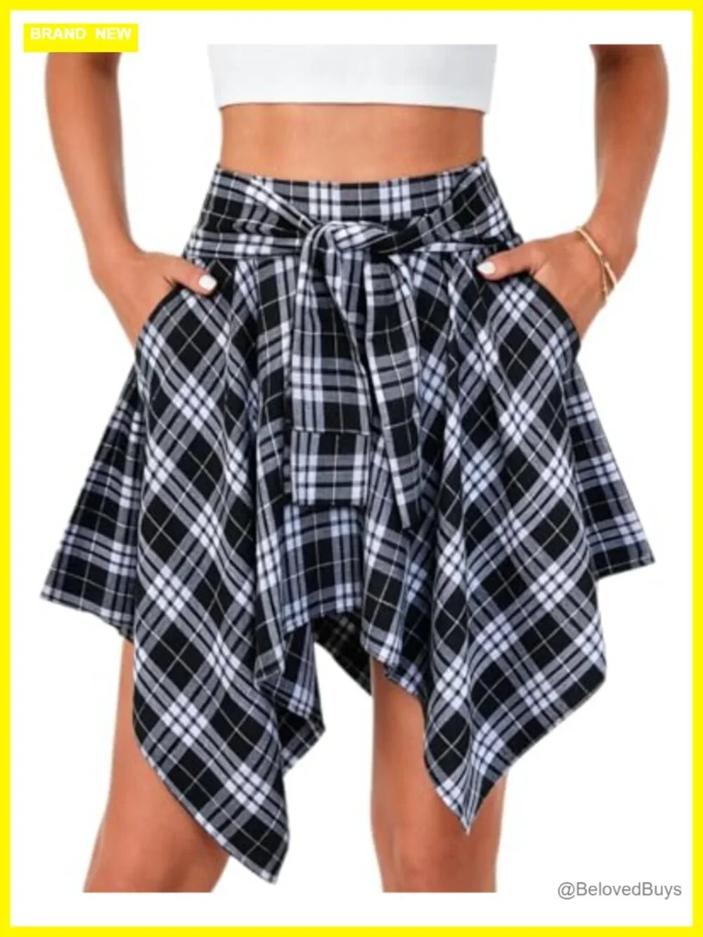 Plus Size Plaid Pleated Asymmetrical Mini Skater Skirt